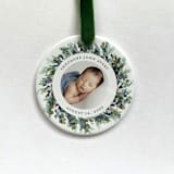 "Personalized Baby Photo Ornament, Painted Wreath" - Ornaments in white by Holly Whitcomb