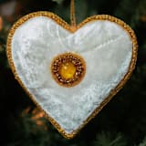 "White Zardozi Heart Ornament" - Ornaments in white by Aahlada Chennupati
