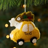 "Felt Taxi Ornament" - Ornaments in yellow by Aahlada Chennupati