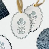 "Paper Cut Out Hand Painted in Sky Blue Block Print Ornaments - Set of 4" - Ornaments in blue by Lottie Aldarwish
