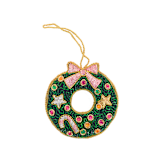 "Christmas Wreath Beaded Christmas Ornament" - Ornaments in green by Jollity and Co