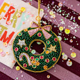 "Christmas Wreath Beaded Christmas Ornament" - Ornaments in green by Jollity and Co
