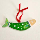 "Personalized, Hand made Green Clay Sardine Ornament" - Ornaments in green by AlisonJerry