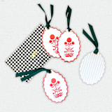 "Paper Cut Out Hand Painted in Vibrant Coral Block Print Ornaments - Set of 4" - Ornaments in multicolor by Lottie Aldarwish