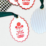 "Paper Cut Out Hand Painted in Vibrant Coral Block Print Ornaments - Set of 4" - Ornaments in multicolor by Lottie Aldarwish
