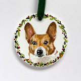 "Hand-Painted Pet Portrait Ornament with Wreath Border" - Ornaments in white by Holly Whitcomb