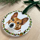 "Hand-Painted Pet Portrait Ornament with Wreath Border" - Ornaments in white by Holly Whitcomb