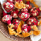 "Festive Red Floral- Long Curvy Shaped Ornament" - Ornaments in multicolorassorted-colors by Sara Swanson