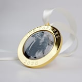 "Custom Engraved Round Ornament" - Ornaments in gold by Kimbra Designs