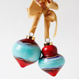 "Red and Teal Set of 2 Ornaments" - Ornaments in red by Weronika Zubek