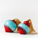 "Red and Teal Set of 2 Ornaments" - Ornaments in red by Weronika Zubek
