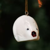 "Mini Tagua Ivory Sitting Hedgehog Ornament" - Ornaments in beige by Aahlada Chennupati