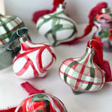 "Red Plant Cell Ornament with Green Ribbon" - Ornaments in red by Mary Gaspar