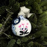 "Magenta and Blue Dots Floral Customized Ornament" - Ornaments in blue by Lottie Aldarwish