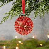 "Maasai Beads Red Flower Ornament" - Ornaments in beige by Aahlada Chennupati