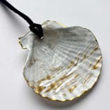 "Original Hand-Painted Natural Seashell Ornament, Pale Blue, White & Gold" - Ornaments in gold by Nicoletta Savod