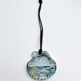 "Original Hand-Painted Natural Seashell Ornament, Blue, Soft Gray & Gold" - Ornaments in blue by Nicoletta Savod