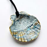 "Original Hand-Painted Natural Seashell Ornament, Blue, Soft Gray & Gold" - Ornaments in blue by Nicoletta Savod