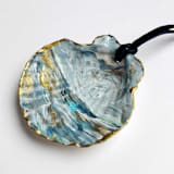 "Original Hand-Painted Natural Seashell Ornament, Blue, Soft Gray & Gold" - Ornaments in blue by Nicoletta Savod
