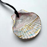 "Original Hand-Painted Natural Seashell Ornament, Soft Pink, White & Gold" - Ornaments in pink by Nicoletta Savod