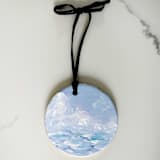 "Hand-Painted Ceramic Porcelain Ornament, Sky Blue & White with Gold Leaf Edging" - Ornaments in blue by Nicoletta Savod
