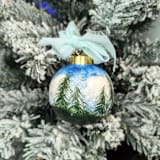 "Scenic Evergreen Landscape Hand Painted Ceramic Christmas Ornament" - Ornaments in blue by The Savage Label