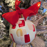"Burgundy, Blush, and Gold Abstract Painted Ceramic Ornament" - Ornaments in red by The Savage Label