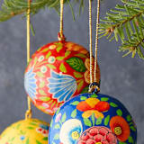 "Spring Floral Ornament Set of 3" - Ornaments in multicolor by Aahlada Chennupati