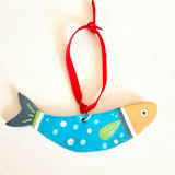 "Personalized, Hand-made Clay Turq. Sardine Ornament" - Ornaments in green by AlisonJerry