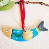 "Personalized, Hand-made Clay Turq. Sardine Ornament" - Ornaments in green by AlisonJerry