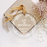"Personalized Acrylic Floral Wreath Married Ornament, Set of 1" - Ornaments in white by Iveta Abolina