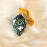 "White and Teal Blooms - Teardrop shaped ornament" - Ornaments in multicolor by Sara Swanson