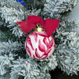 "Pink and Red Botanical Hand Painted Ceramic Christmas Ornament" - Ornaments in red by The Savage Label