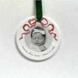 "Custom Ceramic Photo Ornament - Red Bow" - Ornaments in white by Holly Whitcomb
