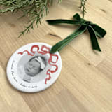 "Custom Ceramic Photo Ornament - Red Bow" - Ornaments in white by Holly Whitcomb