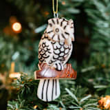 "Mini Tagua Ivory Owl Branch Ornament" - Ornaments in beige by Aahlada Chennupati