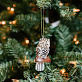 "Mini Tagua Ivory Owl Branch Ornament" - Ornaments in beige by Aahlada Chennupati