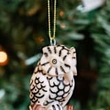 "Mini Tagua Ivory Owl Branch Ornament" - Ornaments in beige by Aahlada Chennupati