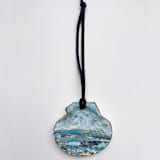 "Original Hand-Painted Natural Seashell Ornament, Aqua Blue, Sepia & Gold" - Ornaments in blue by Nicoletta Savod