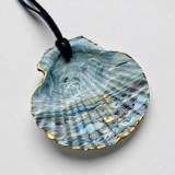 "Original Hand-Painted Natural Seashell Ornament, Aqua Blue, Sepia & Gold" - Ornaments in blue by Nicoletta Savod