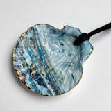 "Original Hand-Painted Natural Seashell Ornament, Aqua Blue, Sepia & Gold" - Ornaments in blue by Nicoletta Savod