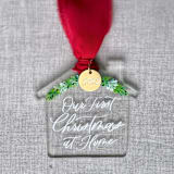 "First Christmas at Home - House Shaped Ornament" - Ornaments in clear by Maria Ferrer G.