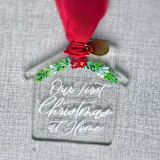 "First Christmas at Home - House Shaped Ornament" - Ornaments in clear by Maria Ferrer G.