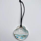 "Original Hand-Painted Natural Seashell Ornament, Aqua Blue, Gold & White" - Ornaments in blue by Nicoletta Savod