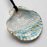 "Original Hand-Painted Natural Seashell Ornament, Aqua Blue, Gold & White" - Ornaments in blue by Nicoletta Savod