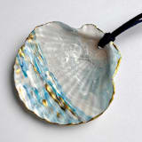 "Original Hand-Painted Natural Seashell Ornament, Aqua Blue, Gold & White" - Ornaments in blue by Nicoletta Savod