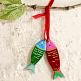"Personalized 2 Hand-made Clay Sardines, Ornament" - Ornaments in red by AlisonJerry