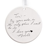 "Hand written note-photo upload Round Disc Ornament BR" - Ornaments in white by Colin Supple