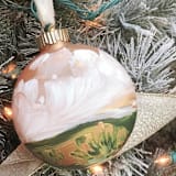 "4" Heavenly Sunset Landscape Disc Ornament - Rose Gold" - Ornaments in pink by Kristen Laczi