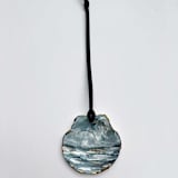 "Original Hand-Painted Natural Seashell Ornament, Slate Blue, White & Gold" - Ornaments in blue by Nicoletta Savod